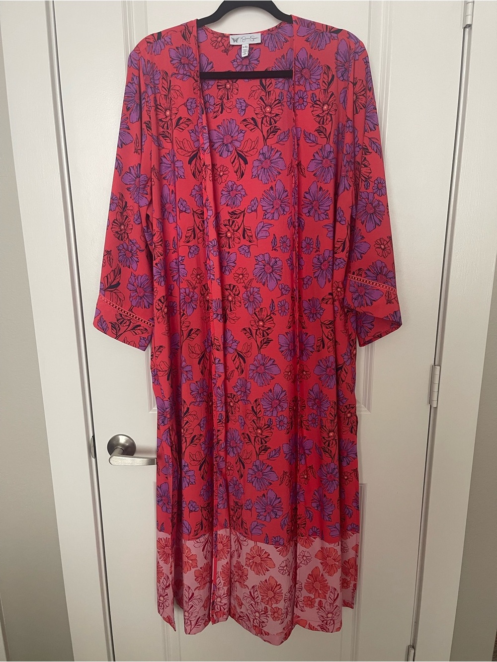 Jessica Simpson Maxi Kimono with Purple Floral Print